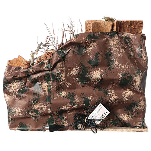 Capanna rustica pareti rocciose in sughero natività luci 35x45x30 cm per presepe 6-8 cm 5