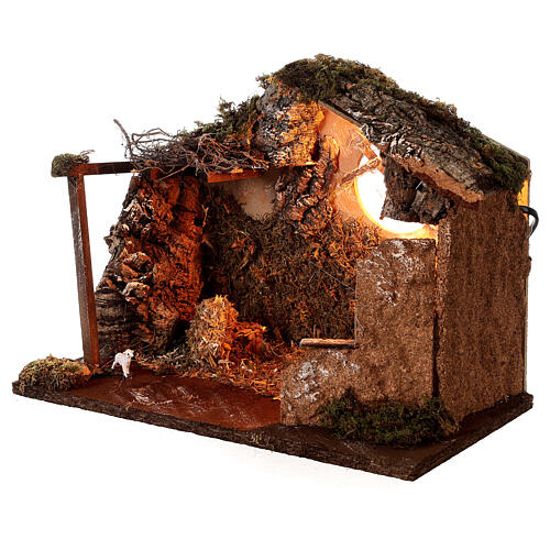 Cork stable with rock walls, Holy Family and lamb 25x35x20 cm for Nativity Scene with characters of 10 cm 5