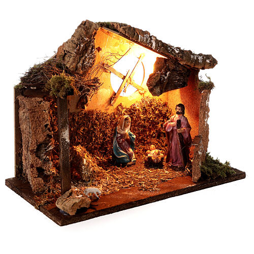 Cabana de cortiça iluminada Natividade de Jesus e cordeiro, para presépio com figuras altura média 10 cm; 25x33x18 cm 3
