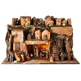 Nativity setting, village with waterfall, lights and Nativity Scene, characters of 10 cm, 50x80x50 cm