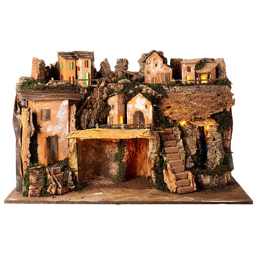 Nativity setting, village with waterfall, lights and Nativity Scene, characters of 10 cm, 50x80x50 cm 5