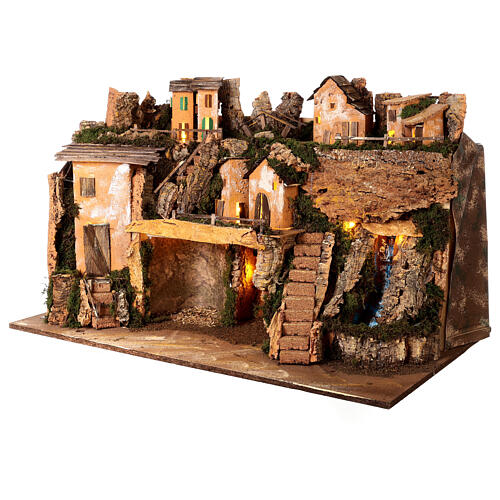 Nativity setting, village with waterfall, lights and Nativity Scene, characters of 10 cm, 50x80x50 cm 6