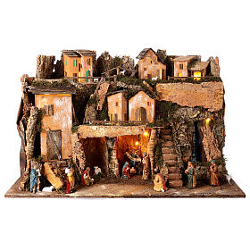 Décor village chute d'eau lumières pour crèche 10 cm avec Nativité 50x80x50 cm