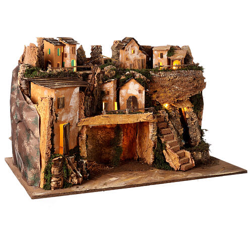 Ambientazione villaggio cascata luci presepe 10 cm con natività 50X80X50 cm 7