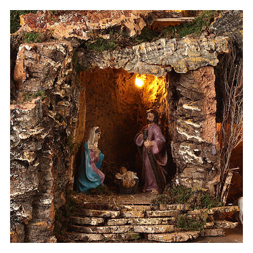 Nativity setting, mountain village with lights, for 10 cm characters, 45x60x35 cm 3