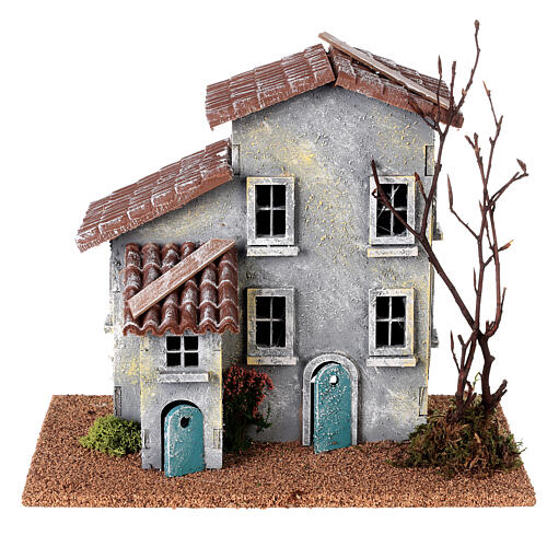 House in 19th century style with tree for Nativity Scene of 6 cm 15x25x20 cm 1