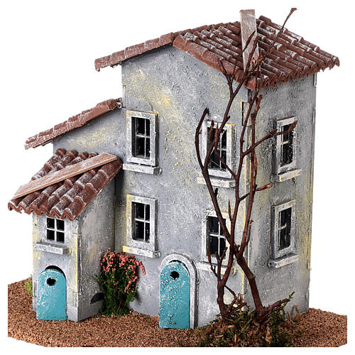 House in 19th century style with tree for Nativity Scene of 6 cm 15x25x20 cm 2