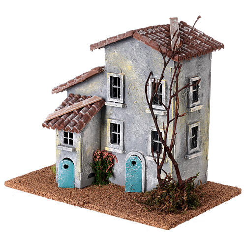 House in 19th century style with tree for Nativity Scene of 6 cm 15x25x20 cm 3