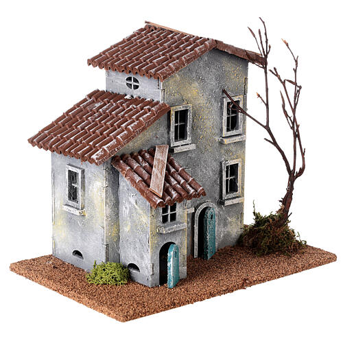 House in 19th century style with tree for Nativity Scene of 6 cm 15x25x20 cm 4