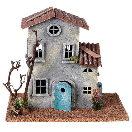Miniature 1800s villa with dry tree wood, for 6 cm nativity 1
