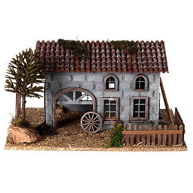 Barn with farmyard and tree for Nativity Scene of 6 cm 25x30x20 cm