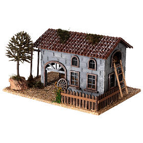 Barn with farmyard and tree for Nativity Scene of 6 cm 25x30x20 cm