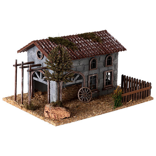 Barn with farmyard and tree for Nativity Scene of 6 cm 25x30x20 cm 3