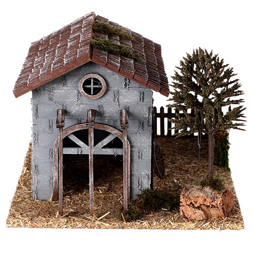 Barn with farmyard and tree for Nativity Scene of 6 cm 25x30x20 cm 4