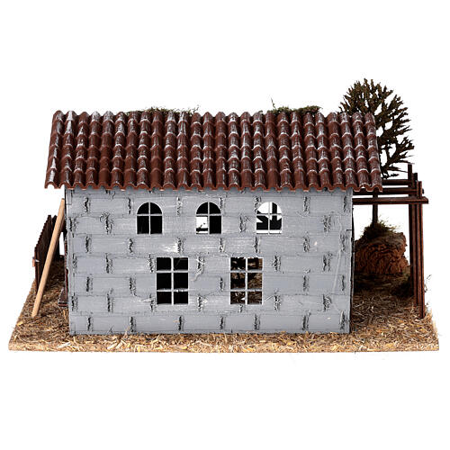 Barn with farmyard and tree for Nativity Scene of 6 cm 25x30x20 cm 5