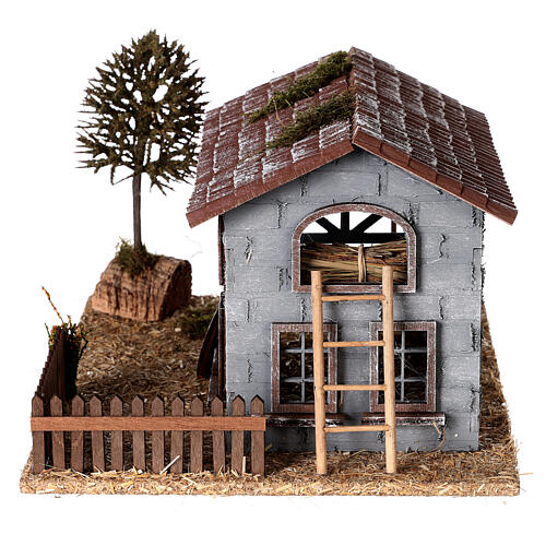 Barn with farmyard and tree for Nativity Scene of 6 cm 25x30x20 cm 6