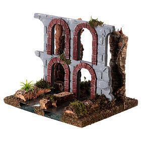 Trecho de rio com aqueduto em ruínas para presépio com figuras de 4-6 cm