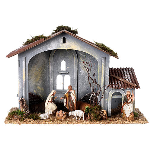 Stable in 800-year style 30x40x20 cm with Moranduzzo's figurines 10-12 cm 1