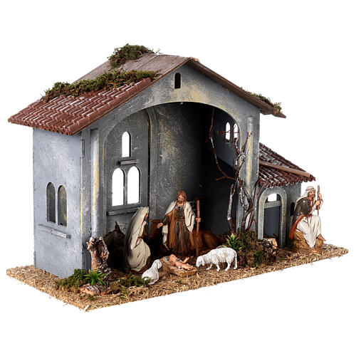 Stable in 800-year style 30x40x20 cm with Moranduzzo's figurines 10-12 cm 3