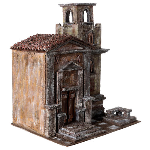 Church with bell tower for Nativity Scene with 12 cm characters 50x45x35 cm 4