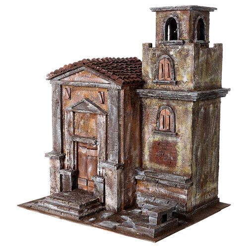 Church with bell tower for Nativity Scene with 12 cm figurines 50x45x35 cm 3