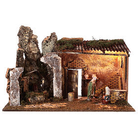 Stable with Holy Family and watermill 55x40x75 cm for Nativity Scene with 16 cm characters