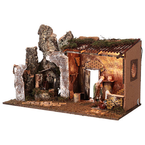 Stable with Holy Family and watermill 55x40x75 cm for Nativity Scene with 16 cm characters 3
