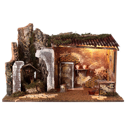 Stable with Holy Family and watermill 55x40x75 cm for Nativity Scene with 16 cm characters 7