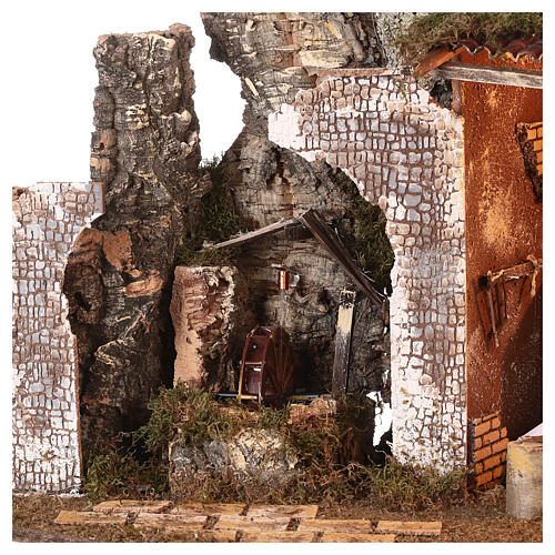 Capanna con Natività 16 cm pompa mulino 55x40x75 cm 4