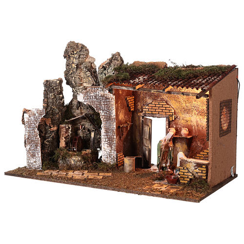 Cabana com Natividade e moinho para figuras de 16 cm de altura 55x40x75 cm 3