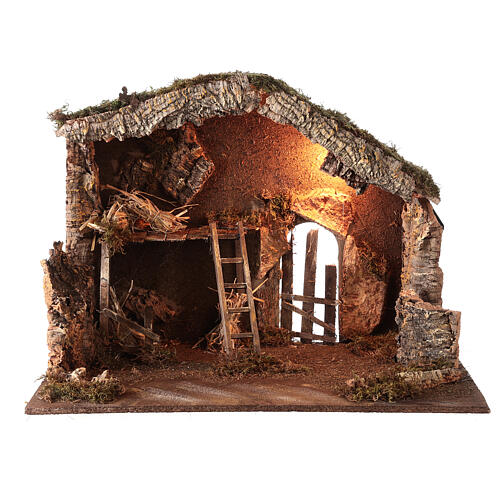 Stable with haystack and lights 45x60x35 cm for Nativity Scene with 12 cm characters 1
