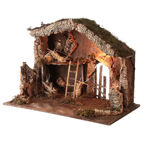 Stable with haystack and lights 45x60x35 cm for Nativity Scene with 12 cm characters 3