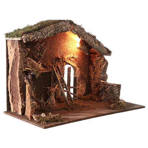 Stable with haystack and lights 45x60x35 cm for Nativity Scene with 12 cm characters 4