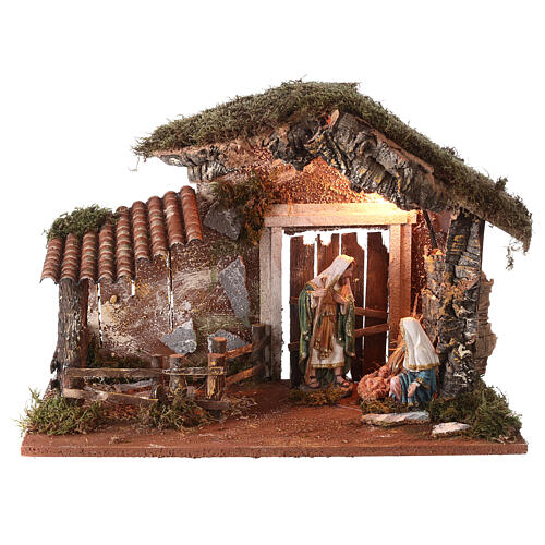 Cabaña con Natividad bomba molino 35x50x25 cm belén 16 cm 1