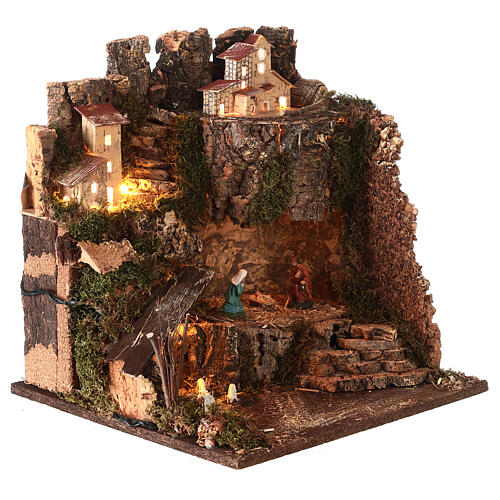 Décor crèche avec Nativité et éclairage 35x35x30 cm | vente en ligne