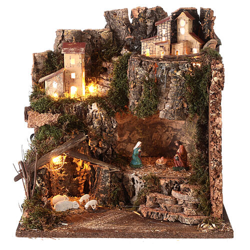 Cenário com Natividade e iluminação 35x35x30 cm para presépio com figuras de 6 cm 1