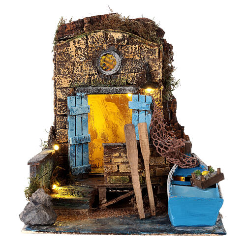 Sailor's house with lights for Neapolitan Nativity Scene with 8-10 cm characters 25x25x25 cm 1