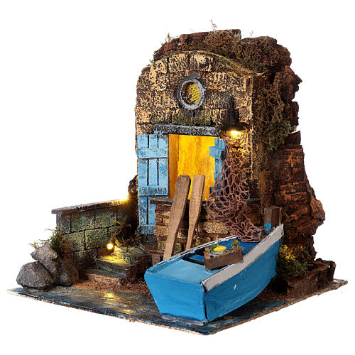 Pueblo marinero con luces belén napolitano 8-10 cm 26x25x25 cm 2