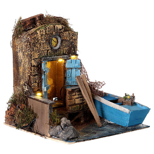 Pueblo marinero con luces belén napolitano 8-10 cm 26x25x25 cm 3