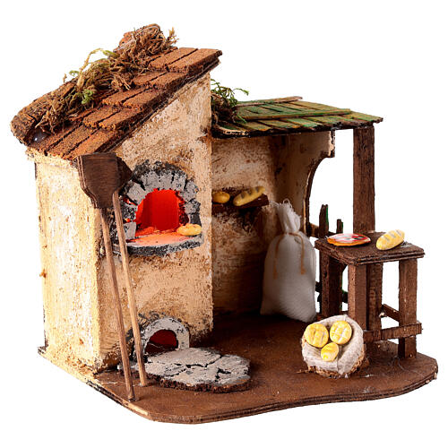 Illuminated bakery oven for Neapolitan Nativity Scene with 8 cm characters 15x15x10 cm 3