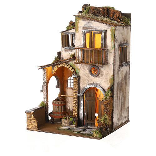 House with winepress and lights for Neapolitan Nativity Scene with 8 cm characters 40x25x25 cm 2