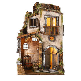Casa rústica estilo '700 com lagar de vinho e luzes para presépio napolitano figuras altura média 8 cm; 40x25x25 cm