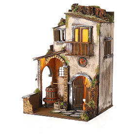 Casa rústica estilo '700 com lagar de vinho e luzes para presépio napolitano figuras altura média 8 cm; 40x25x25 cm