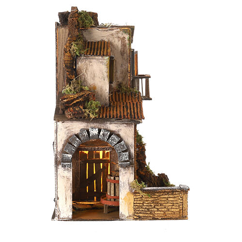 Casa rústica estilo '700 com lagar de vinho e luzes para presépio napolitano figuras altura média 8 cm; 40x25x25 cm 4