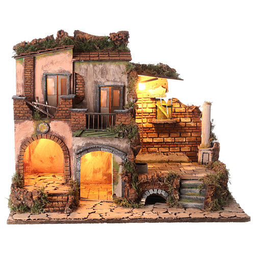 Maisons style XVIIIe siècle avec colonne pour crèche napolitaine 8-10 cm 45x60x40 cm 1