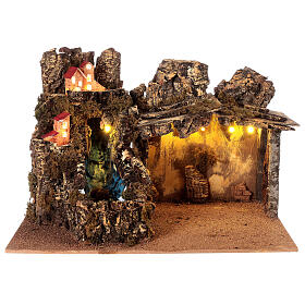 Stable with animated waterfall for Neapolitan Nativity Scene with 8-10 cm characters 30x45x30 cm