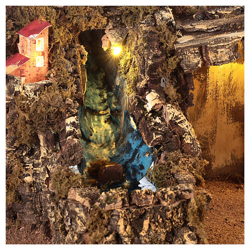 Stable with animated waterfall for Neapolitan Nativity Scene with 8-10 cm characters 30x45x30 cm 2