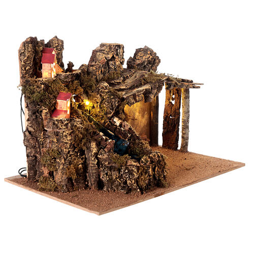 Stable with animated waterfall for Neapolitan nativity scene 8-10 cm 30X45X30 cm 4