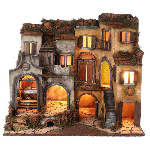 Village crèche style XVIIIe siècle avec arc pour crèche napolitaine 10-12 cm 60x70x50 cm 1