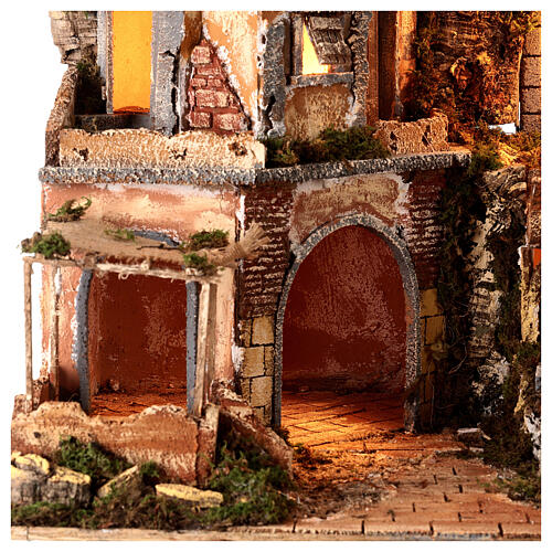 Village corner in 18th century style with double stairs and brook for Neapolitan Nativity Scene with 8 cm characters 60x60x45 cm 2